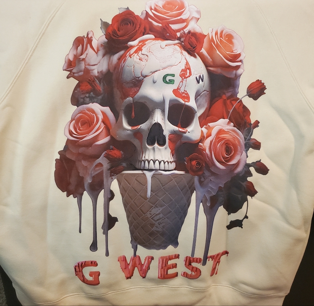 New - G WEST Ice Cream Skull/Roses Hoodie 2XL